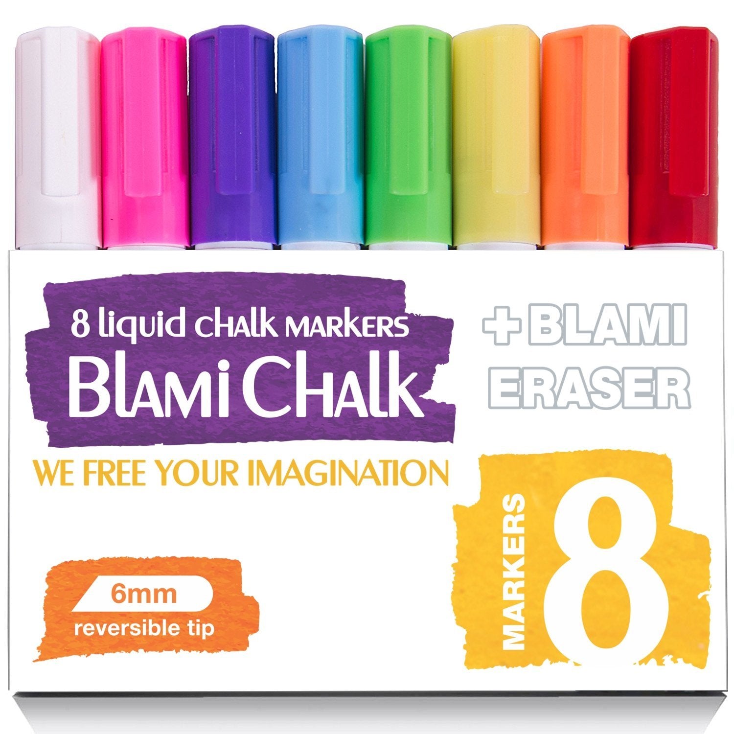 Vibrant Chalk Markers Set of 8 Erasable, Non-toxic, Reversible