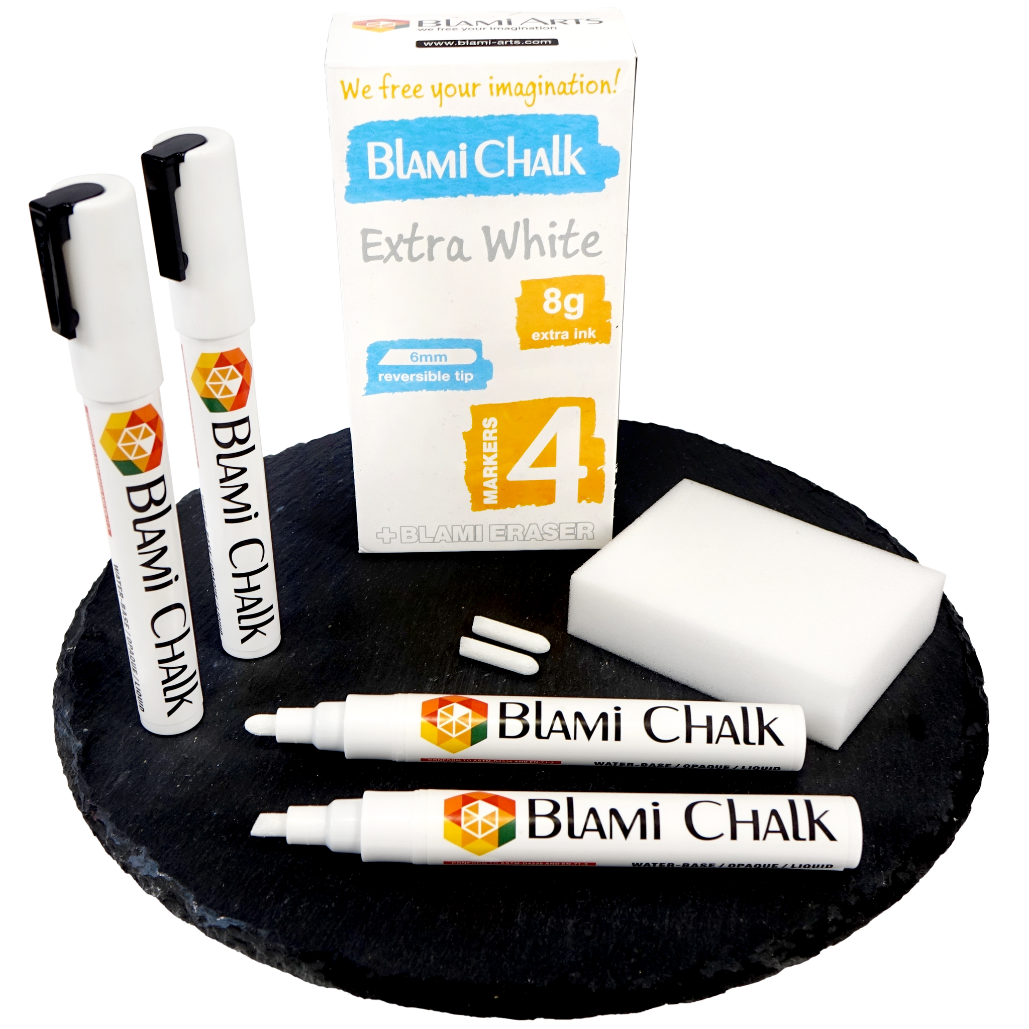 White Chalk Ink Markers with 6mm Reversible Nib - Pack of 5 Pens